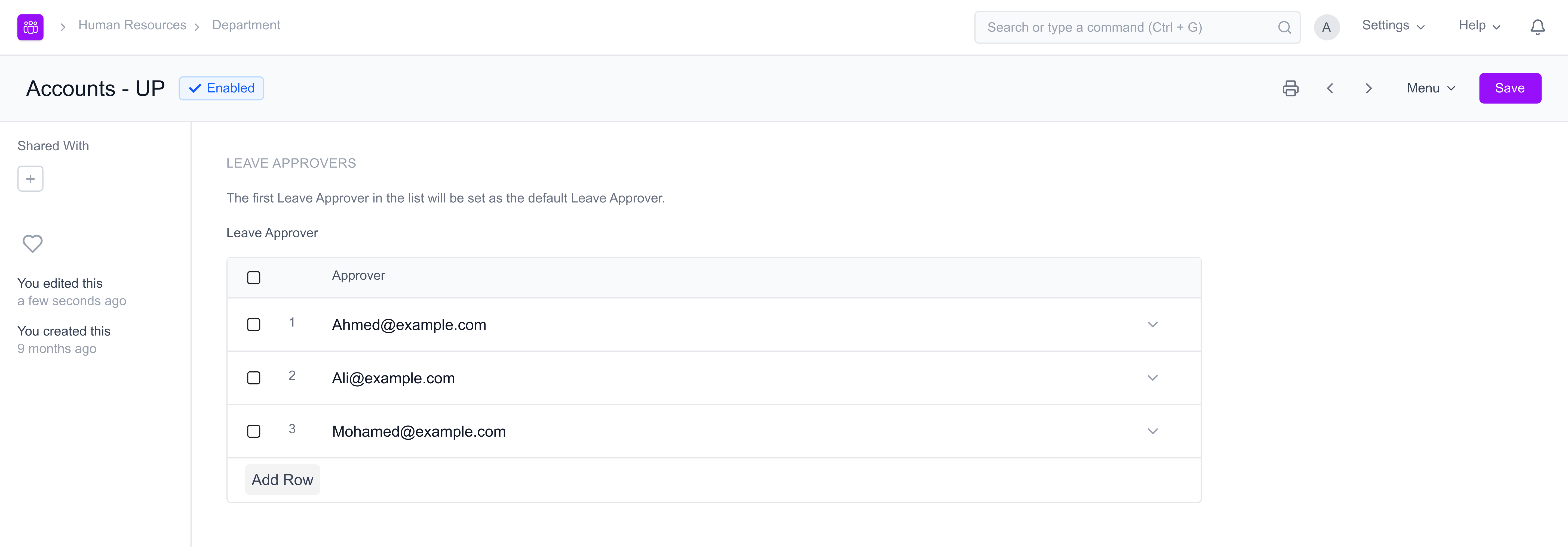 Leave Application - Leave Approvers