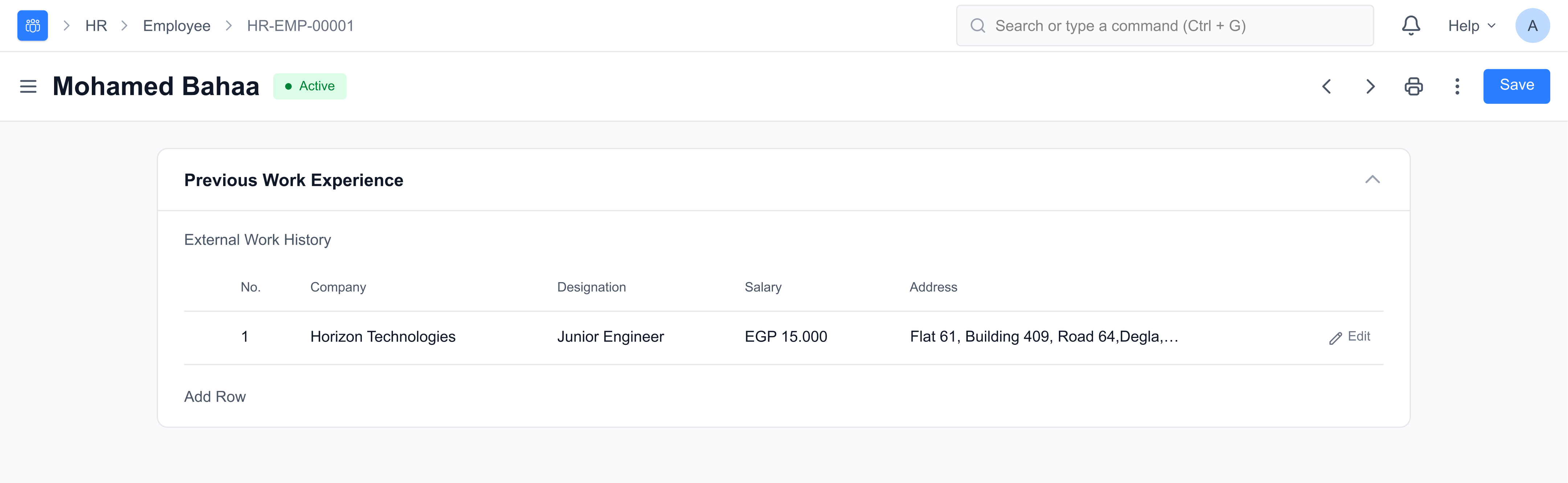 Previous Work Experience