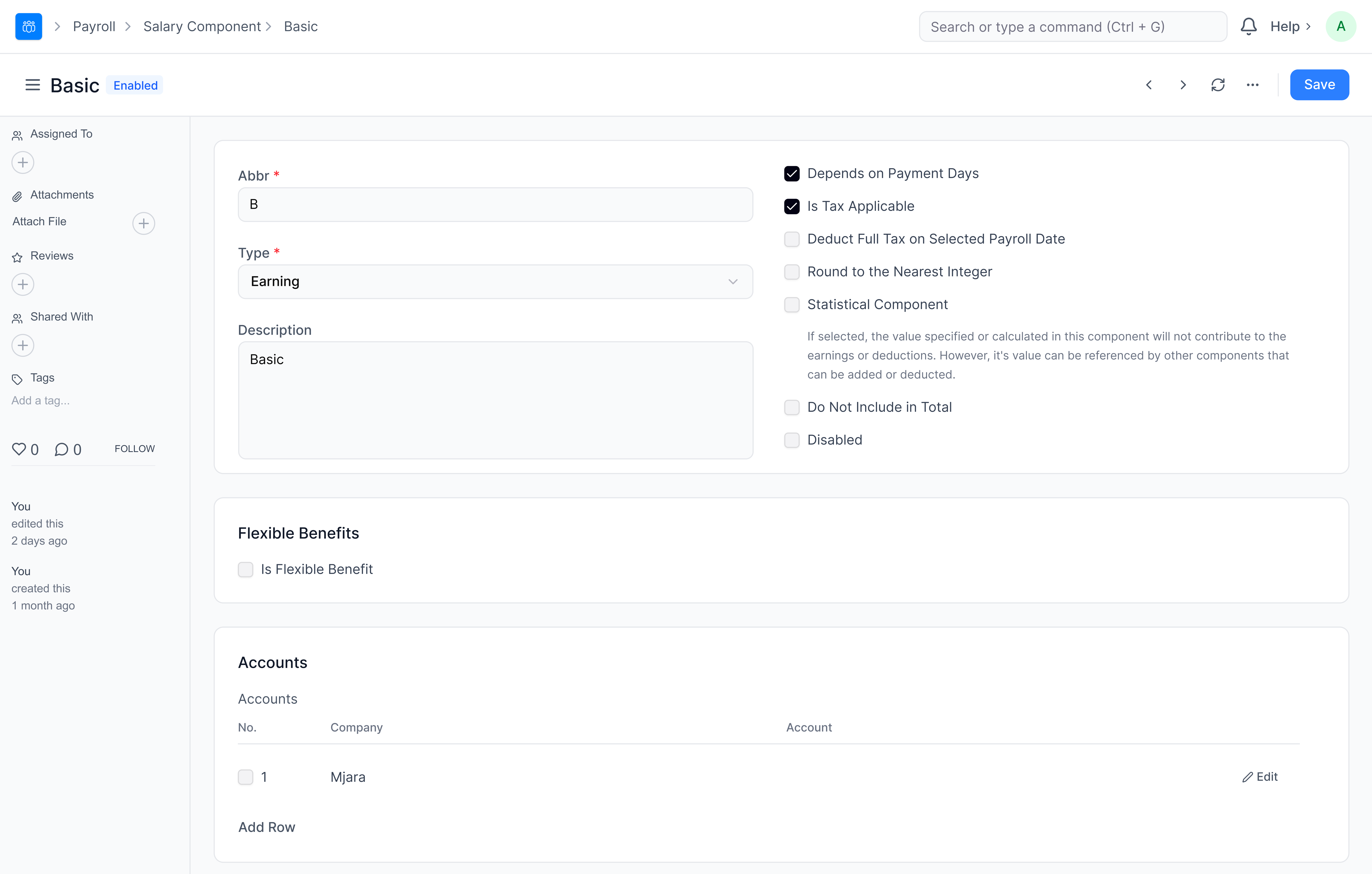 Salary Component Earnings