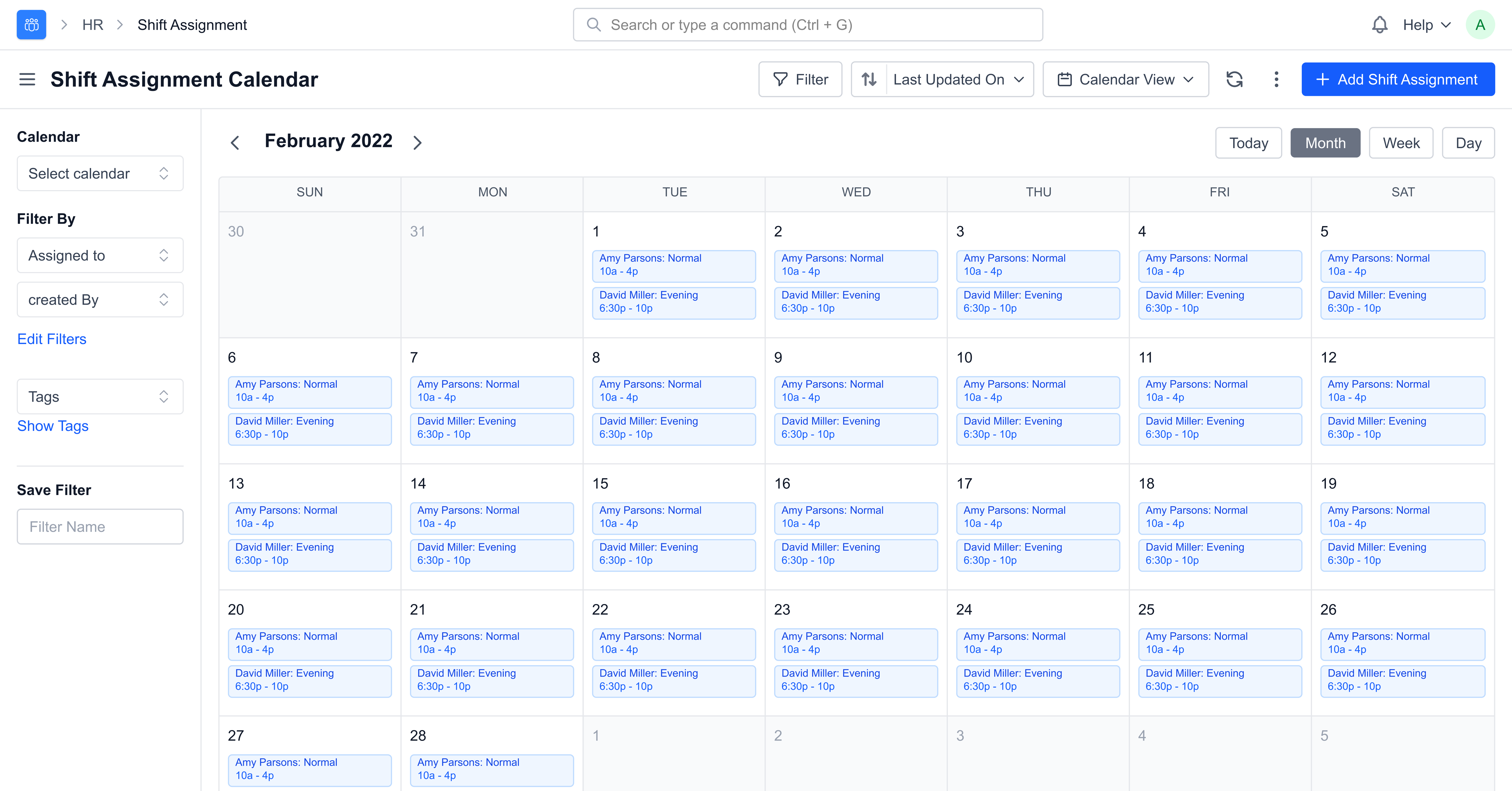 Shift Assignment Calendar