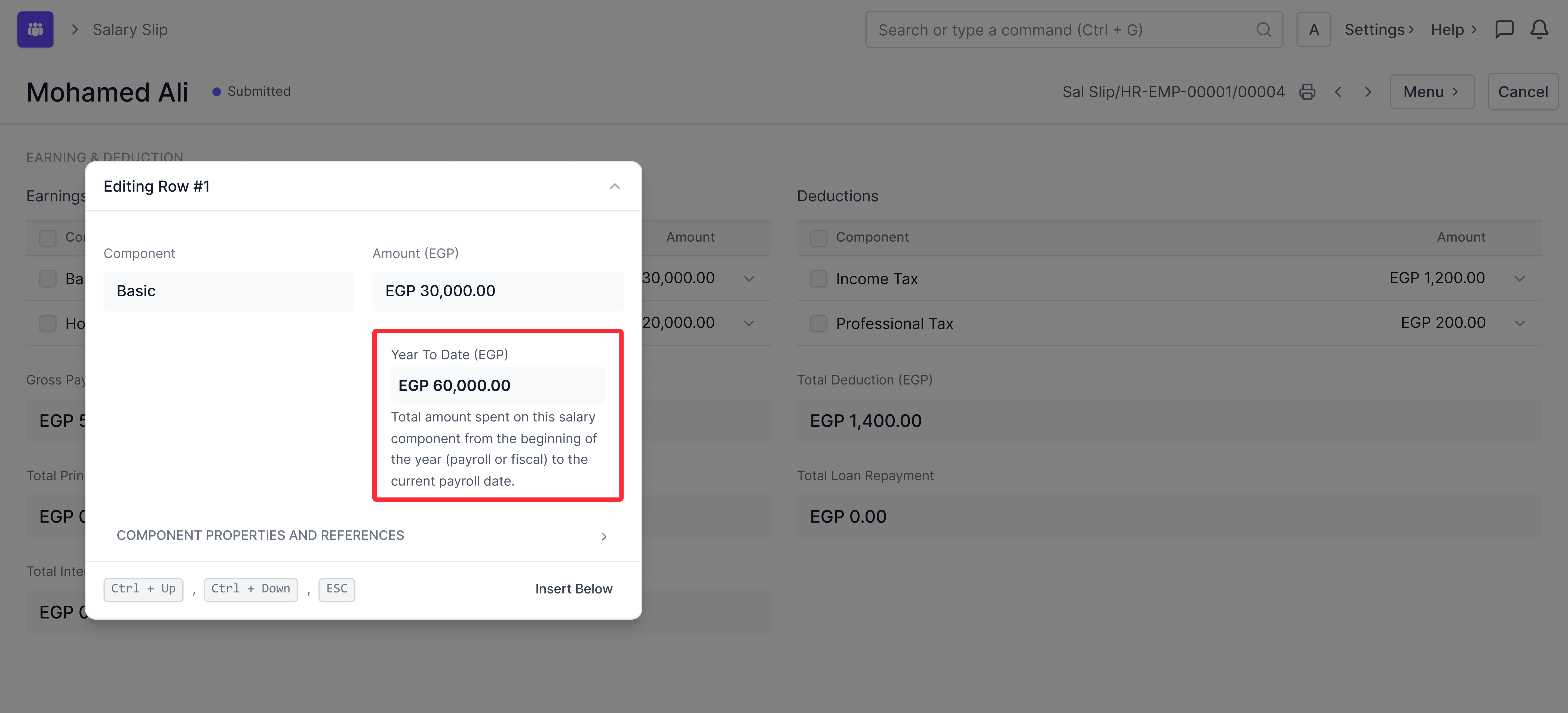 Year to Date for Salary Slip Components