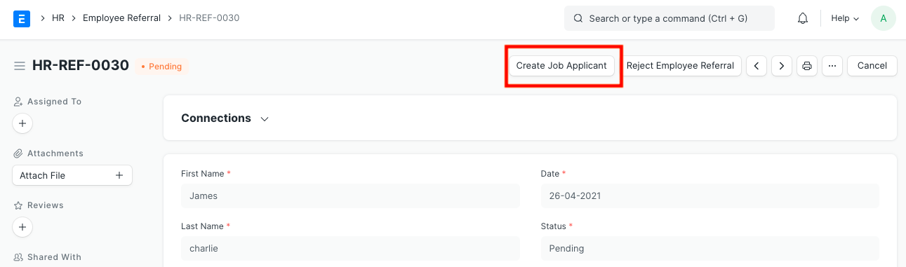 Create Job Applicant