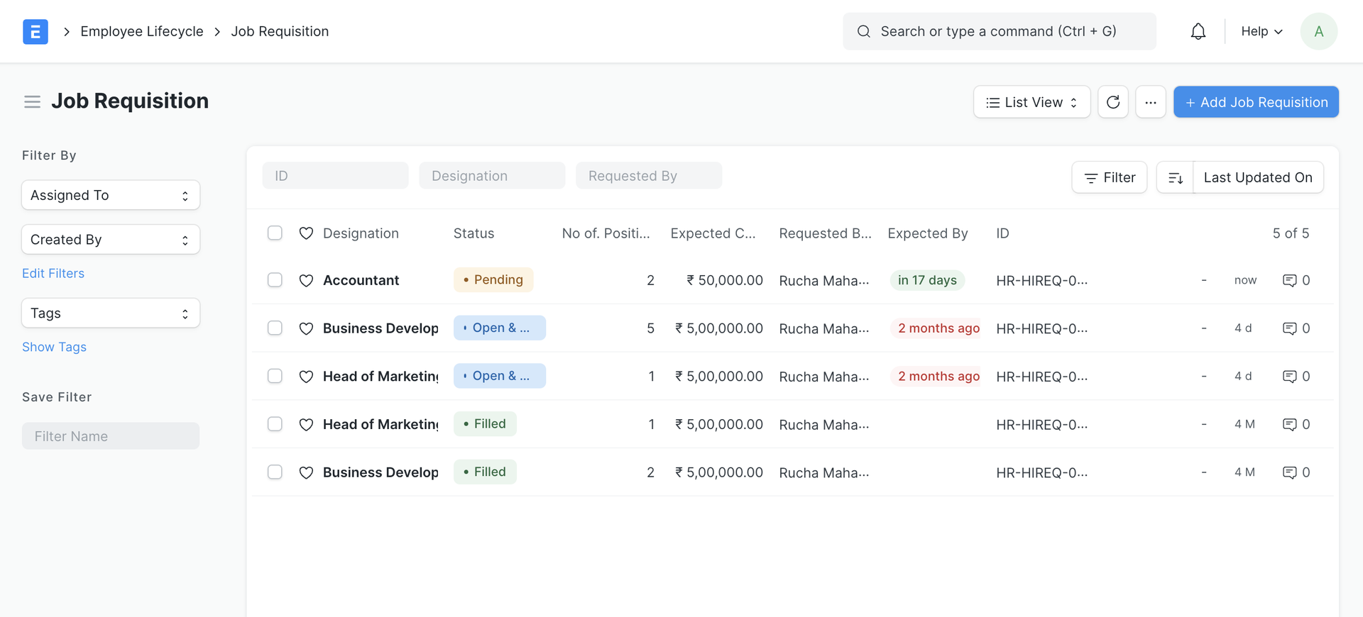 Job Requisition List