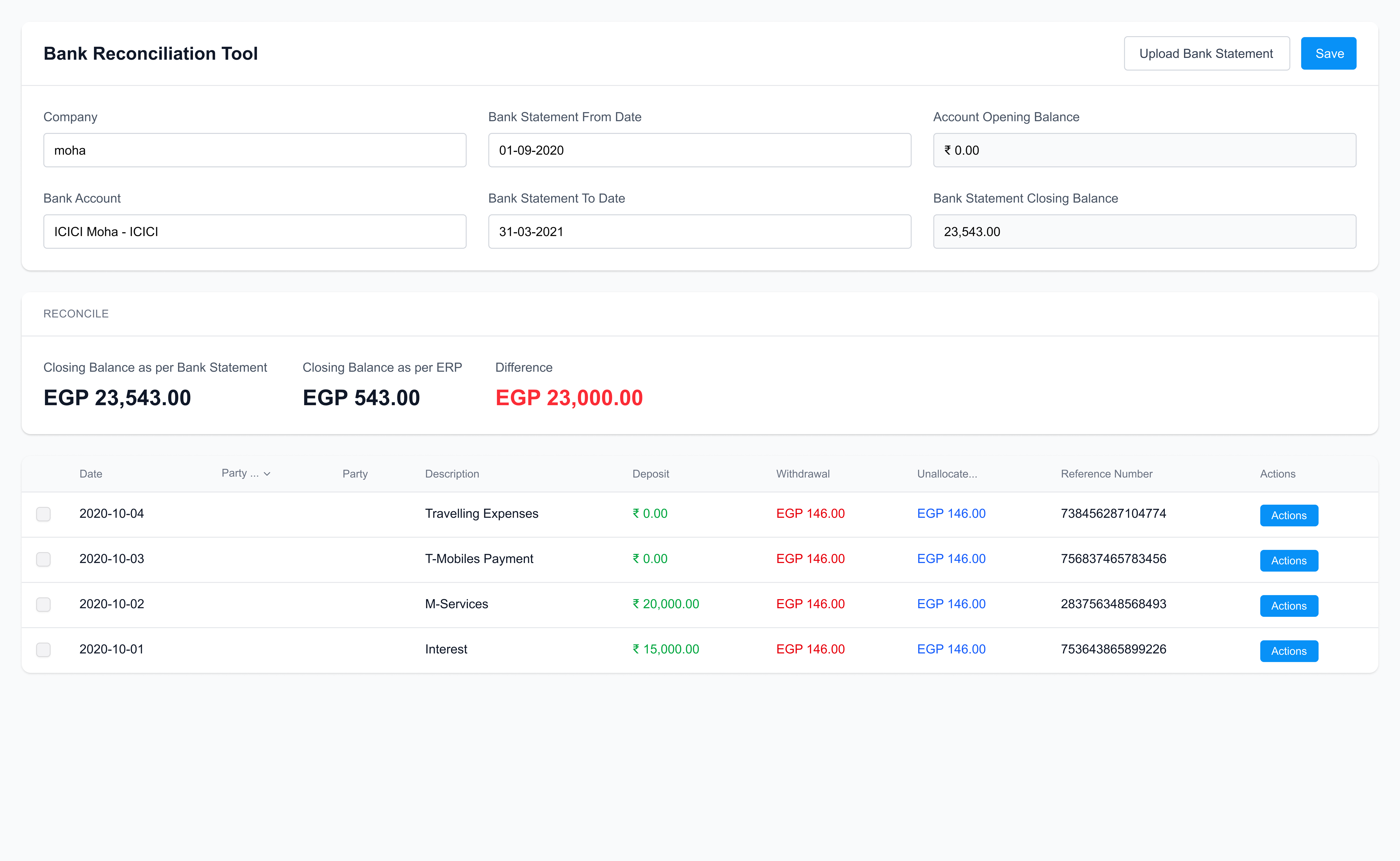 Reconcile bank transactions