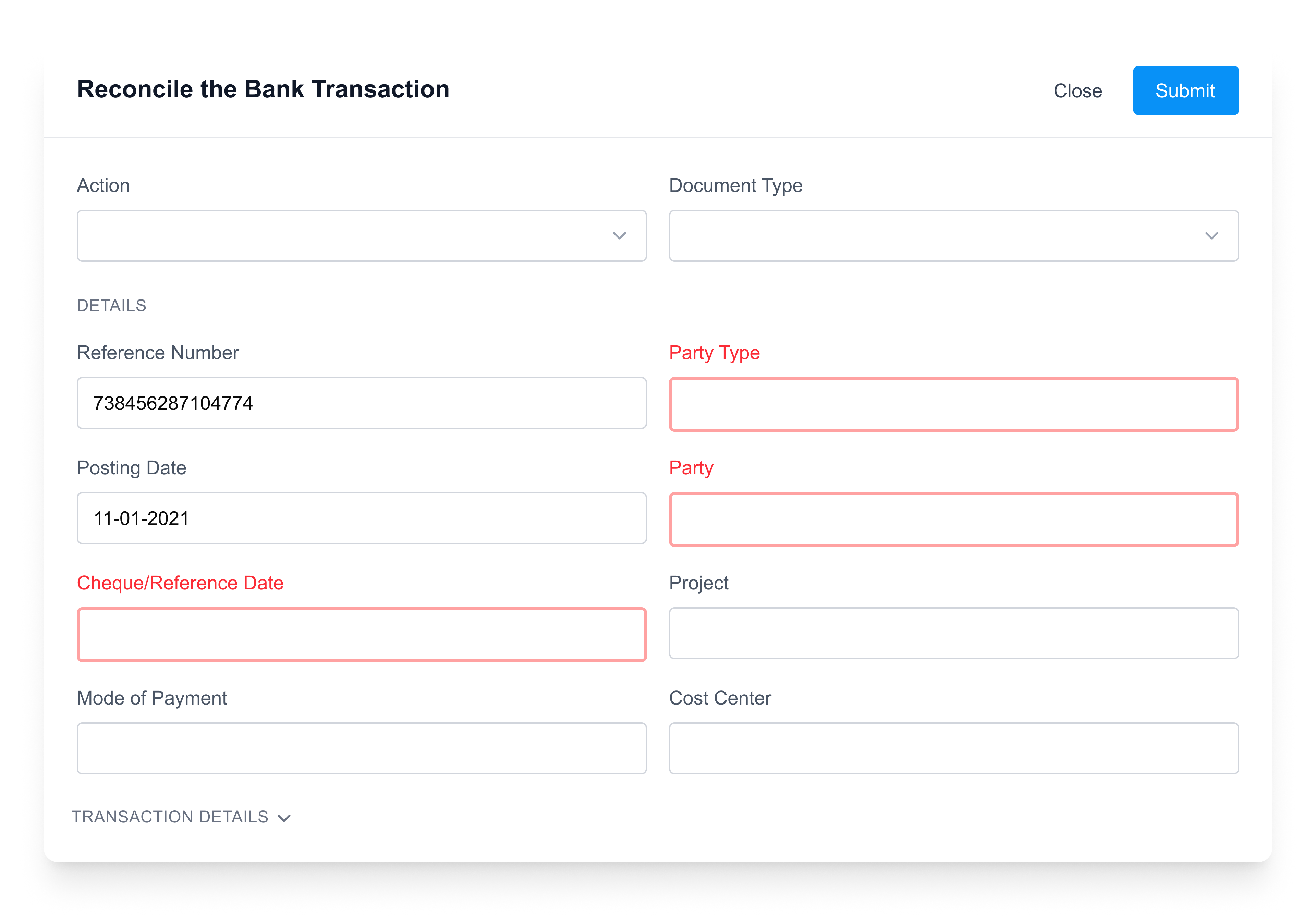 Reconcile bank transactions