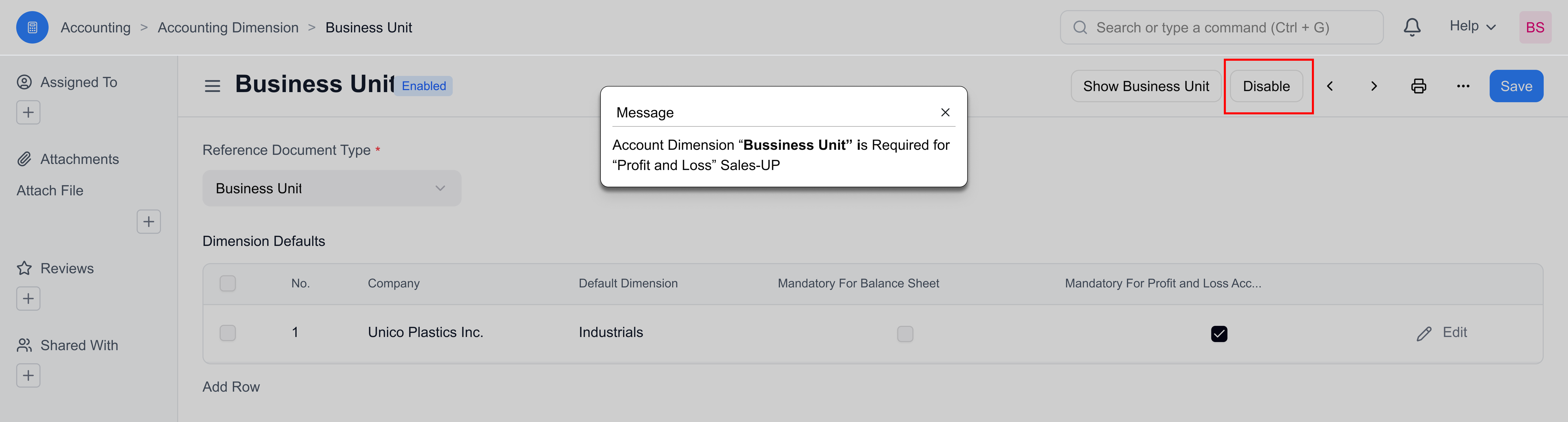 Disable Accounting Dimension