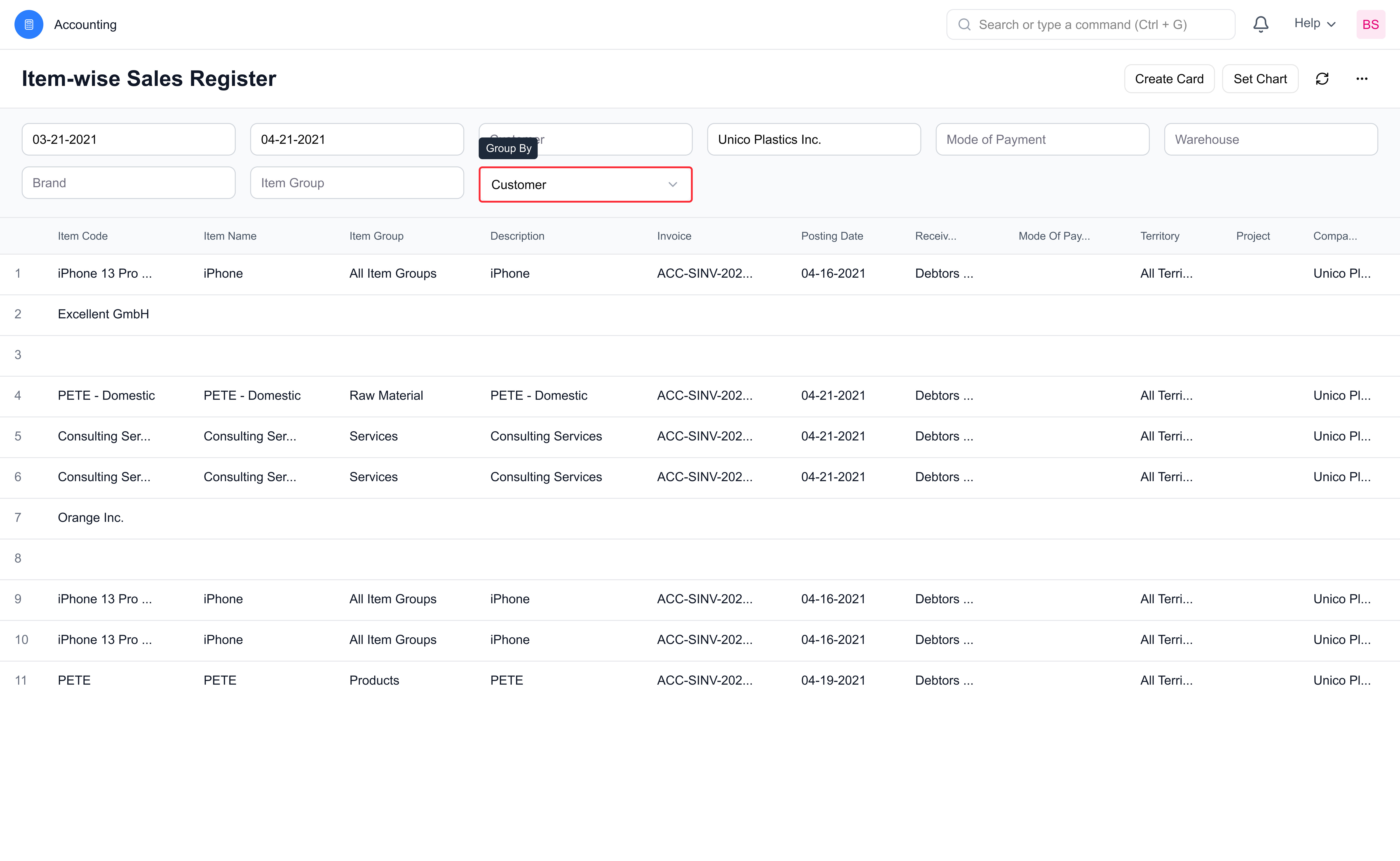 Group By Sales Register